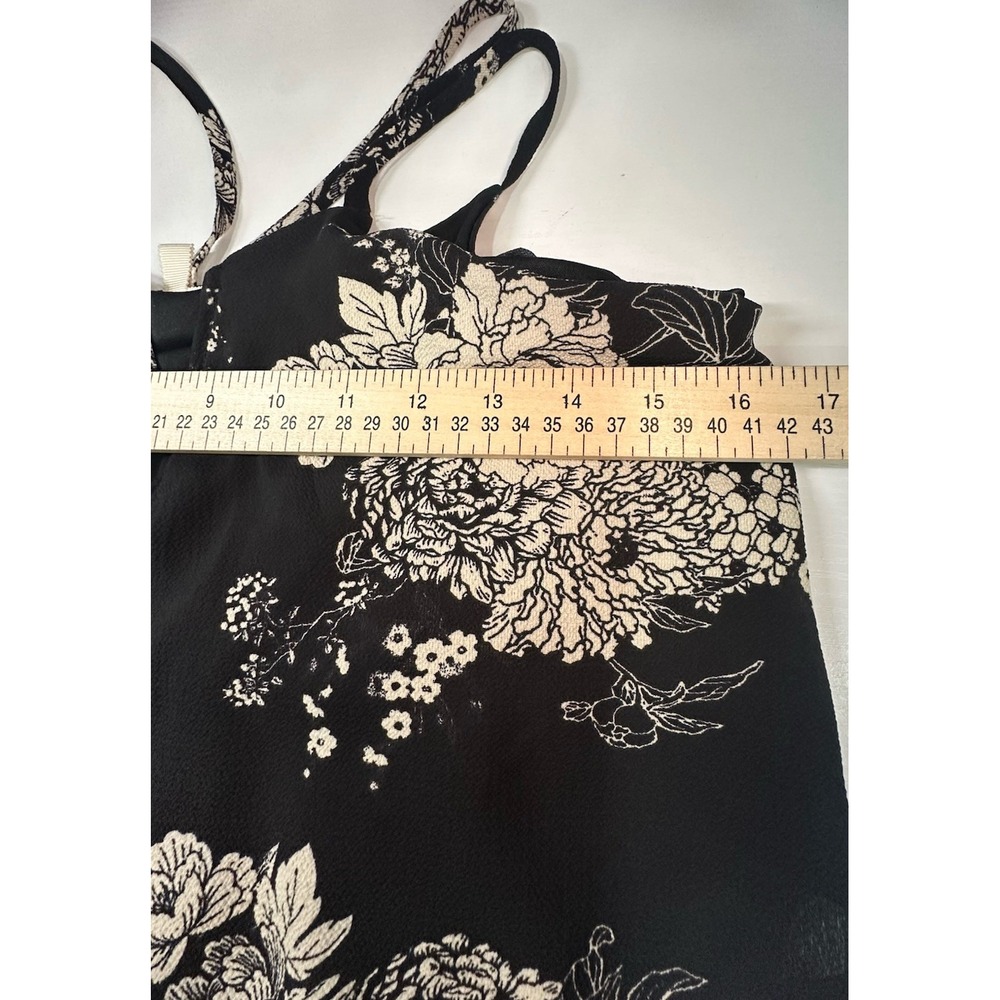 Monteau Maxi Dress Women Small Black Flower Print Side Slit Elastic Waist Straps - Picture 6 of 13